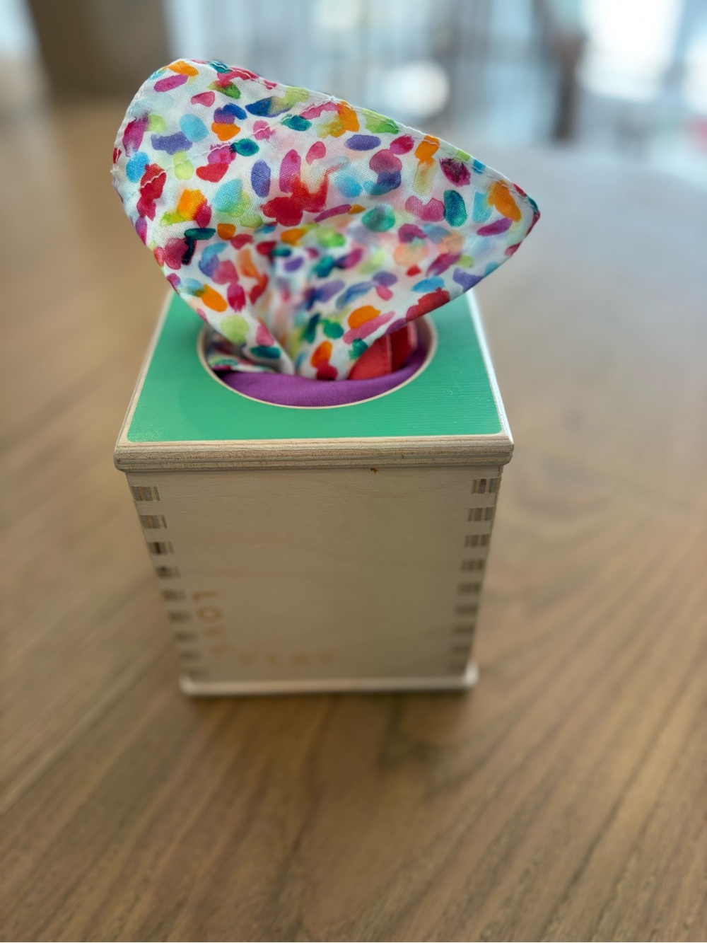 Wooden Peek-a-Boo Surprise Box with Multicolor Cloth - Educational Toy